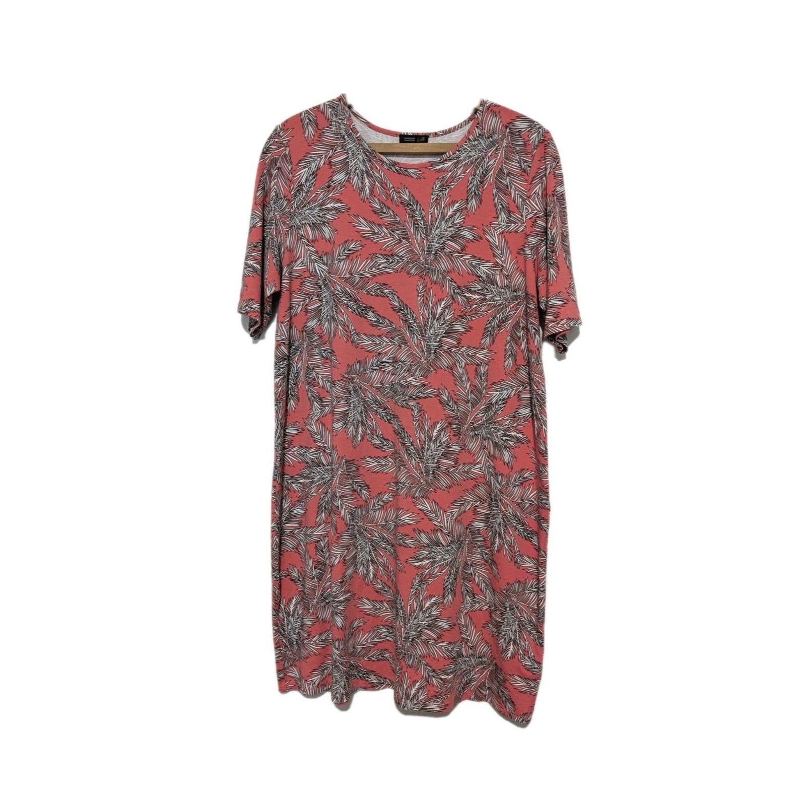 J Jill Dress M Petite Mp Pink Palm Print Tropical Wearever Collection Shift